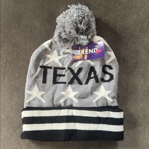 Adult Unisex Gray White Black Texas Beanie with Stars Stripes One Size NWT